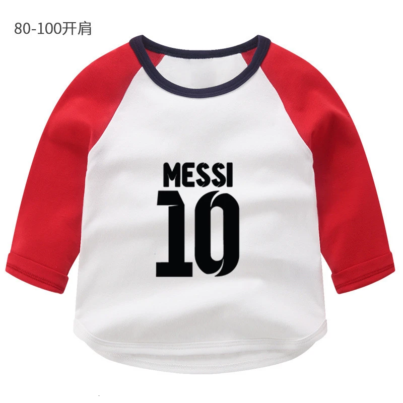 as picture wholesale football MESSI 10 Summer O-Neck PRINT Tops Boys Girls splice color Long sleeve Children Cartoon T shirt Baby - Цвет: as picture