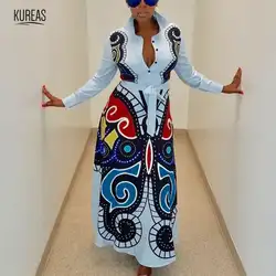 Kureas Африканский Макси платье для женщин рубашка Дашики платья Африка одежда сексуальная традиционная бабочка печати вечерние Клубные