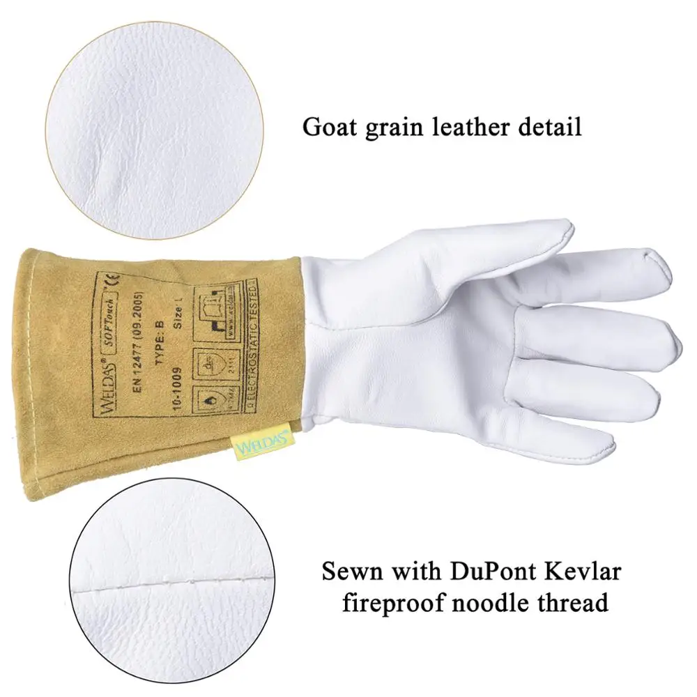 TIG Welding Gloves 34cm(13.4") Goatskin Palm Cowhide - Image 4