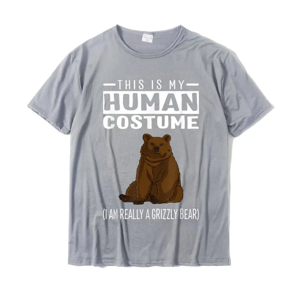 Casual Crew Neck Tshirts VALENTINE DAY Tops Shirt Short Sleeve Classic 100% Cotton Leisure Tops Shirts Custom Student This Is My Human Costume I'm Really A Grizzly Bear T Shirt__MZ23291 grey