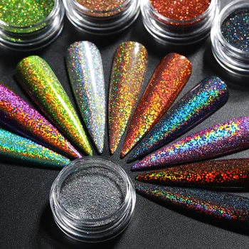 

1 Box Holographics Nail Powder Silver Pigment Glittering Laser Nail Powder Colorful Shining Nail Art Decorations Accessories