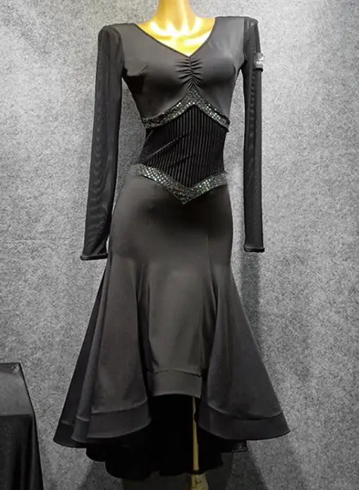 Бальное платье, женское стандартное Вальс платье, гладкое платье, стандартное бальное платье черного цвета, shapeT026