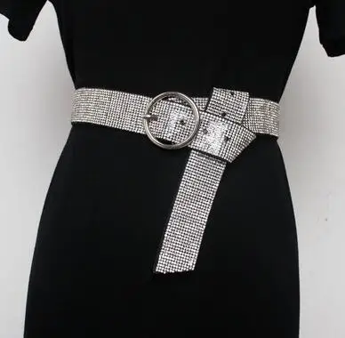 Бренд bling Роскошный Полный Кристалл Жгут кожаный ремень связывание ремни женское платье серебристый пояс широкие ремни аксессуары - Цвет: silver-AA