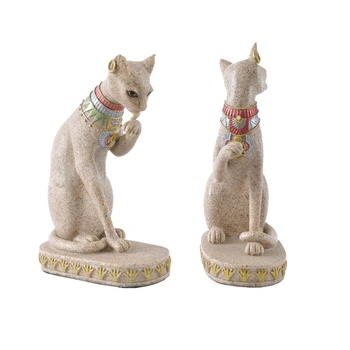 

2 Pcs Sandstone Bastet Statue Egyptian Cat God Figurine Cat Ancient Egypt Natural Sandstone Craft Sculpture Home Desk Decor, B &