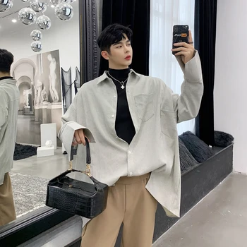 

Men Vintage Plaid Oversize Bat Long Sleeve Loose Casual Shirt Outerwear Male Women Streetwear Hip Hop Dress Shirts