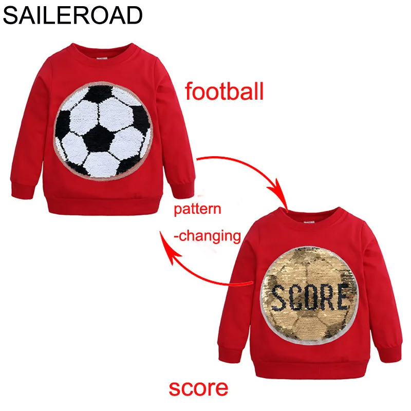 

SAILEROAD Football Face-changing Score Paillette Boy Sweatshirts for Kids Long Sleeve Sweater Shirts Children Sweatshirt Clothes