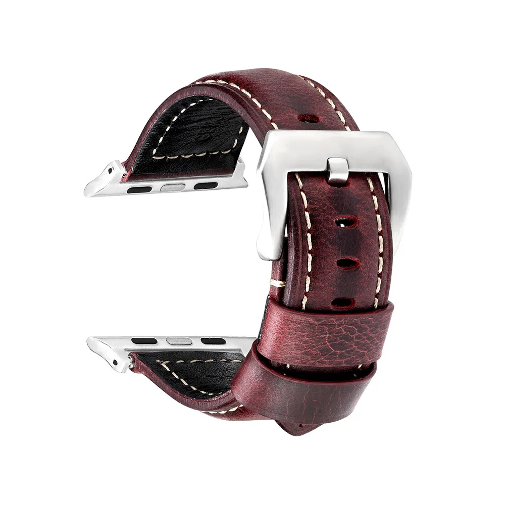 Red S Винтажный масляный воск кожаный ремешок для часов Apple Watch 42 мм 38 мм серия 4 3 2 для Apple Watch ремешок iWatch ремешок для часов - Цвет ремешка: Red S