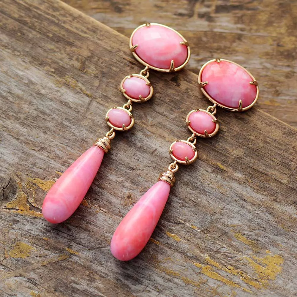Women Drop Earrings Jewelry Pink Semiprecious Stone Dangle Earring Designer Luxury Jewelry Wholesale Dropshipping