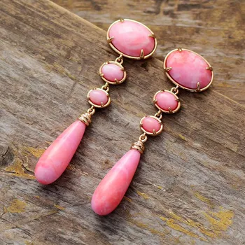 Women Drop Earrings Jewelry Pink Semiprecious Stone Dangle Earring Designer Luxury Jewelry Wholesale Dropshipping