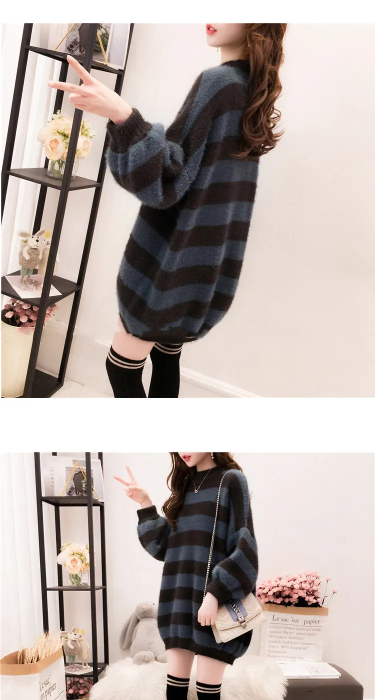 Huapate Korean cashmere sweater winter imitation mink thick thick turtleneck hedging mid-length lazy casual sweater
