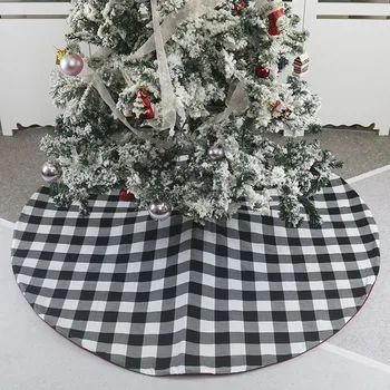

Christmas Tree Skirt Black White Plaid Non-woven Fabric Tree Xmas Ornaments for Christmas Decorations Holiday