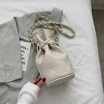 

Small Chain PU Leather Bucket Bags for Women New Elegant Female Shoulder Handbags Solid Color Ladies' Travel Cross Body Bags Sac