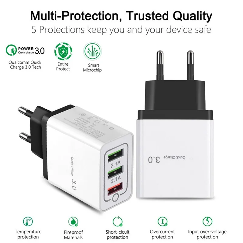 Universal 5V 3A USB Quick Charge 3.0 18W Phone Charger for iphone 7 8 X Huawei EU Plug QC3.0 Fast Charging Multi Charger