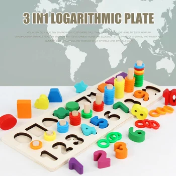 

Wooden Blocks Toy Kit 3-in-1 Digital Shape Color Board Building Blocks Puzzle Toy FJ88