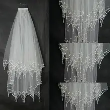 Стразы, свадебная фата, короткая длина, свадебные аксессуары, жемчуг, тюль, Новинка