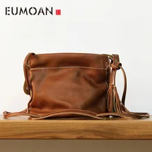 EUMOAN/Новая Модная японская кожаная сумка-мессенджер с бахромой в стиле ретро из мягкой воловьей кожи ручной работы, маленькая sq