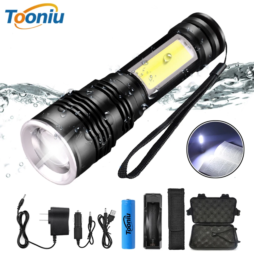 

Super Bright LED Flashlight 4 Mode with Side Light Waterproof Tactical Torch Support Zoom Using 18650 Battery for Night Lighting