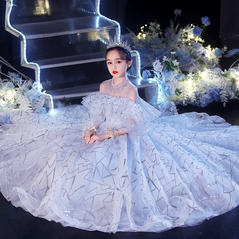 

Luxury New Fairy Fluffy Wedding Dress Sweet Lovely Princess Skirt Party Evening Performance Dresses Vestido Sequin Clothes