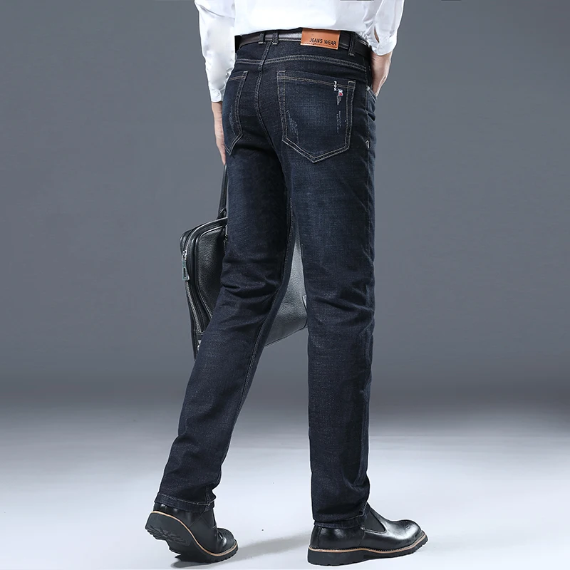 42 44 46 Spring and Autumn New Classic Men's Large Size Jeans Fashion Business Casual Stretch Slim Black/Blue Men's Brand Pants biker jeans