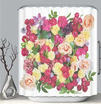 

Color Shower Curtain Liner Anti-Mildew Antibacterial, Colorful Decoration with Roses and Other Flowers_ Multi-Color,Custom