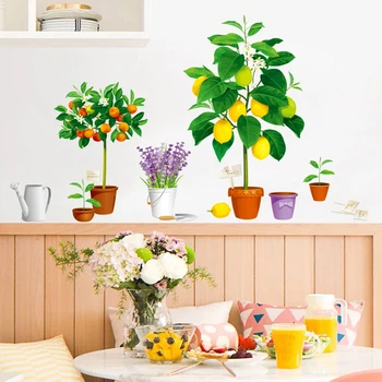 

Large 3D Potted Plant Wall Stickers Lemon Orange Tree Lavender Decals Kitchen Corridor Living Room Decor Mural Vinyl Baseboard
