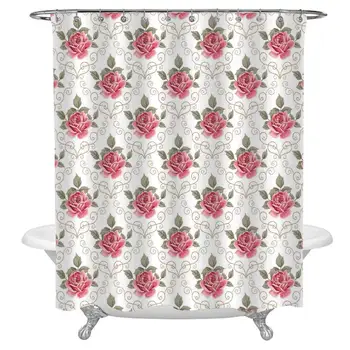 

Flower Decor Shower Curtain for Modern Home Decor,Romantic Shabby Chic Flowers Nature in a Frame with Leaves Roses Art Print