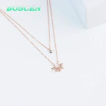 

BOSCEN 925 Sterling Silver Pendant Necklace For Womem Girl Birthday Gift Gem Charm Temperament sunrise sun Original Creative