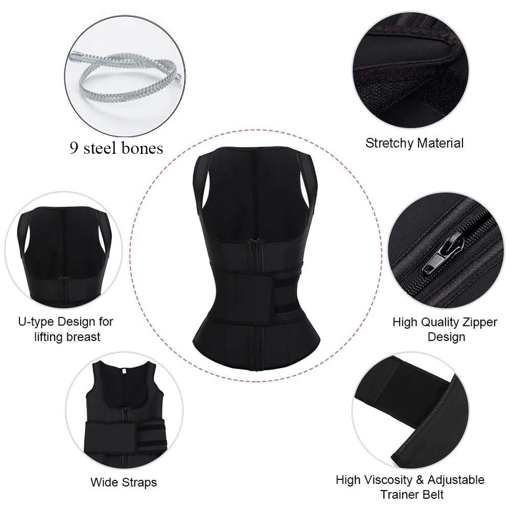 Plus Size Latex Waist Trainer Vest Corset High Compression Women Zipper Body Shaper Underbust Waist Cincher Girdle Shapewear