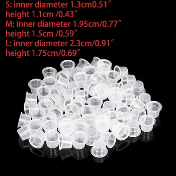 

1000Pcs/Pack Disposable Tattoo Ink Cap Cups 13/19.5/23mm Permanent Makeup Pigment Transparent Container for Tattoo Supplies Kits