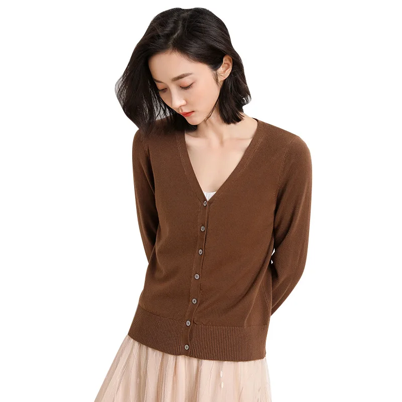New women's coat Long Sleeve V-neck knitted cardigan solid color slim Korean version thin sweater New women's coat Long Sleeve V-neck knitted cardigan solid color slim Korean version thin sweater
