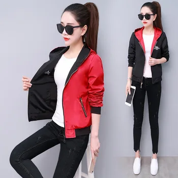 

Windbreak Jacket Women Long Sleeve Hooded Coats Spring Autumn Casual Solid Zip Up Basic Jackets for Women Y138