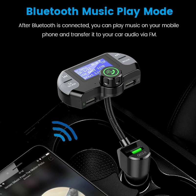 Dab Bluetooth fm-передатчик, беспроводной радио адаптер Hands-Free автомобильный комплект с дисплеем, Qc3.0 и Smart 2.1A Usb порты, Aux вход/о