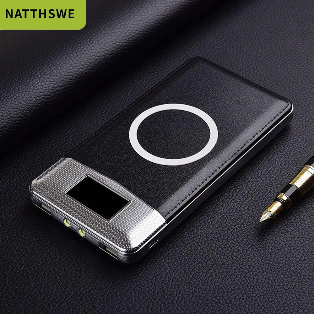 NATTHSWE Qi Беспроводная зарядка Utral-thin Mini 30000 емкость Быстрая зарядка Мобильный Внешний аккумулятор портативный внешний аккумулятор Двойной USB - Цвет: Black