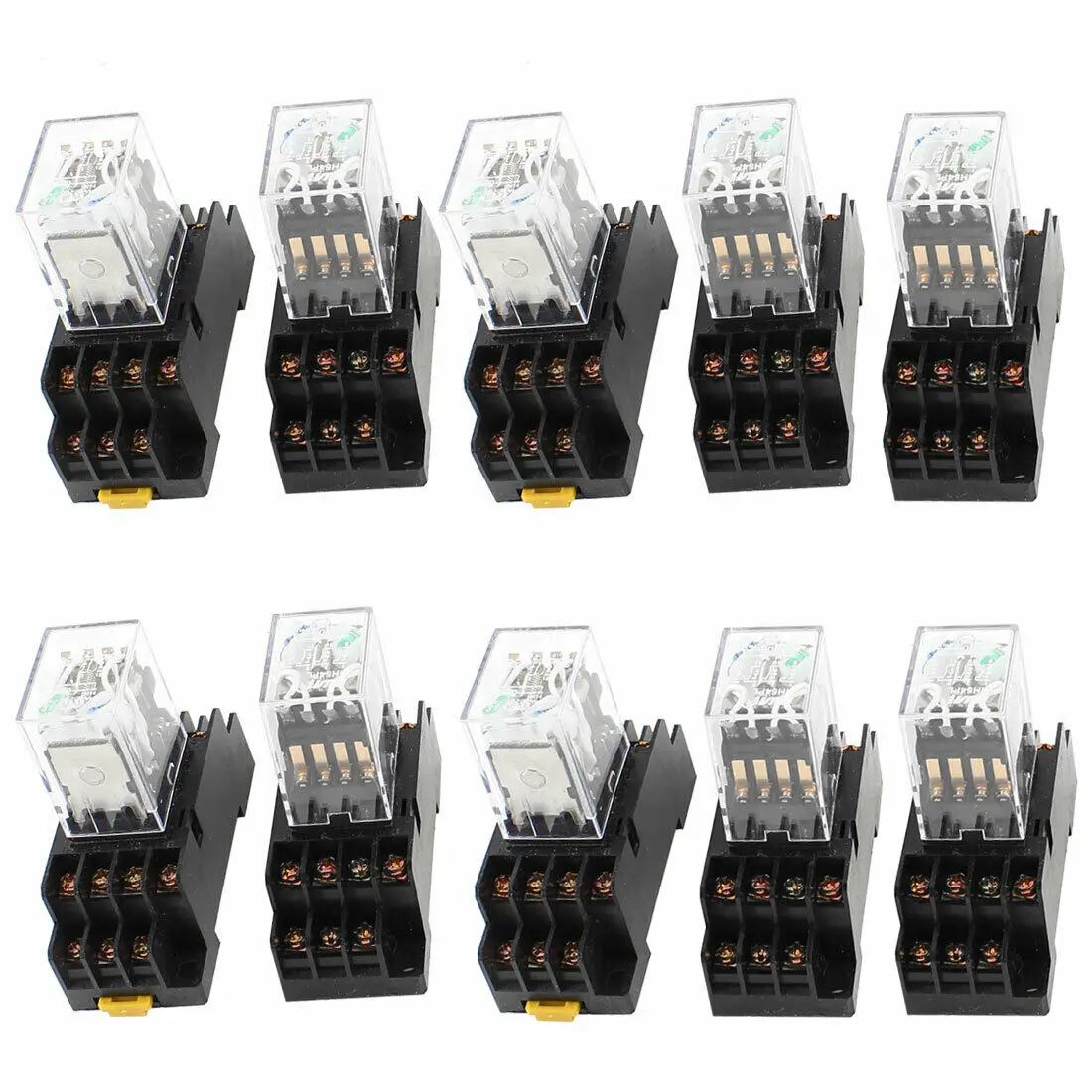 

10 Pcs DC 220V Coil 4PDT Green LED General Purpose Power Relay w Socket Base