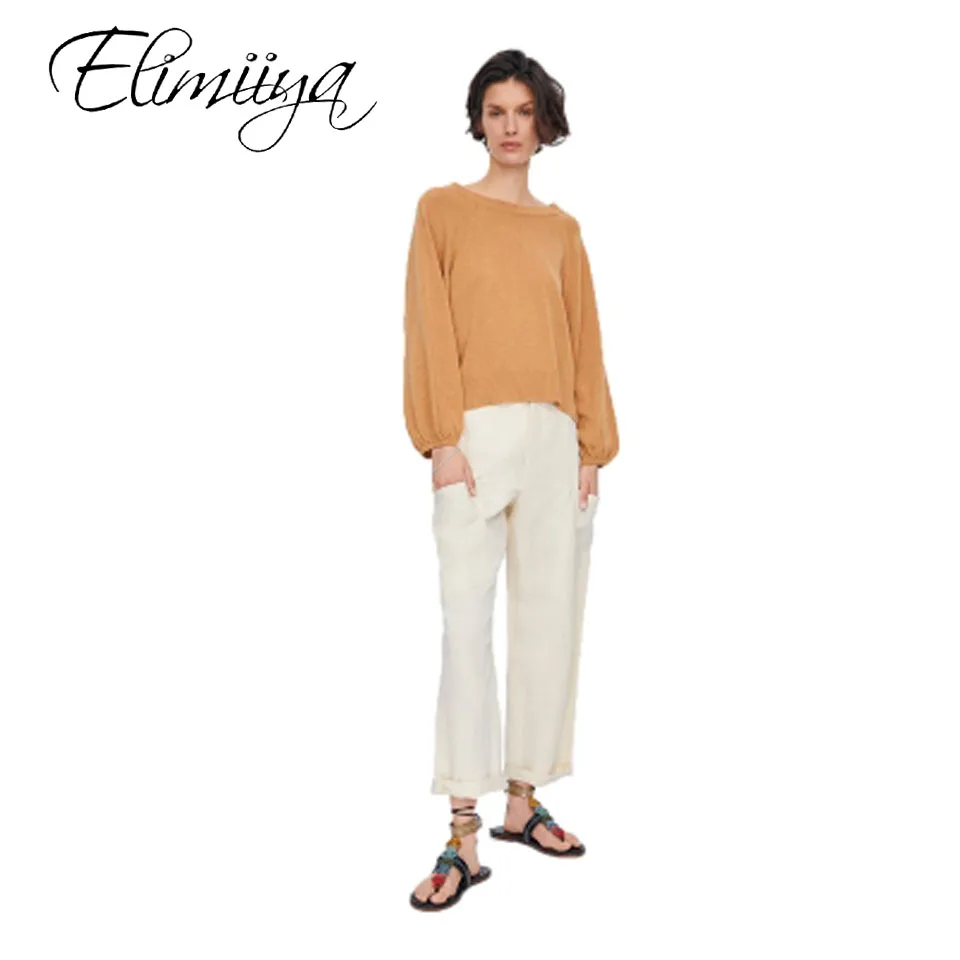 

Elimiiya Women Solid color Sweaters Fashion Autumn Winter Open back O-Neck Pullover Long Sleeve Bow knot Sweater Knitted Tops