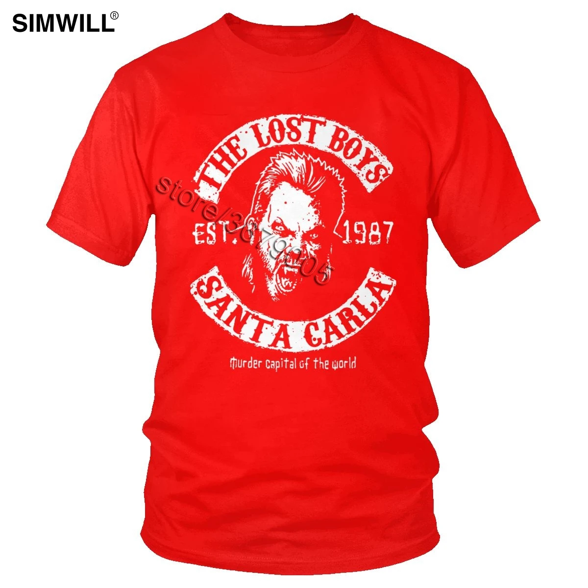 The Lost Boys Santa Carla T-shirt Men's Cotton Graphic Tees Short Sleeve Round Collar T Shirts Stylish Shirts Plus Size Tops - Цвет: Красный