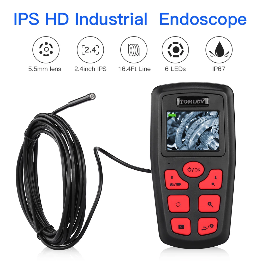 

5.5 mm Lens 3M Endoscope Camera 2.4 Inch IPS HD Inspection Camera Borescope LCD Monitor Endoscope Home Industrial Endoscope