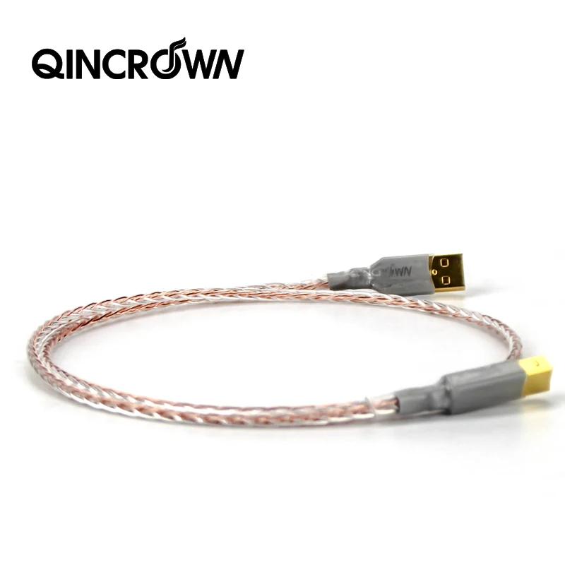 QINCROWN однокристаллический медный посеребренный декодер DAC HIFI линия передачи данных fever USB кабель A-B с квадратным ртом