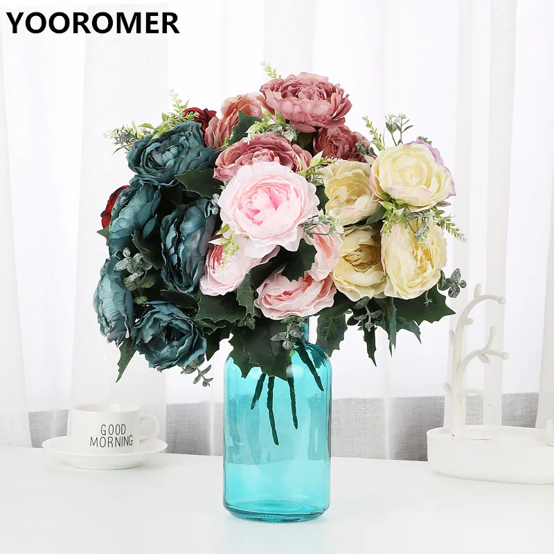 YOOROMER, 5 искусственных цветов, пион, свадебное оформление букета, искусственный цветок, украшение дома, Шелковый цветок для свадебной вечеринки