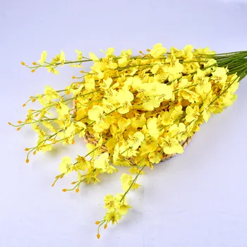 

5 fork Dance Orchid Silk Artificial Flowers Yellow head Bouquet Home Decor wedding hotel decoration phalaenopsis DIY MotherGift