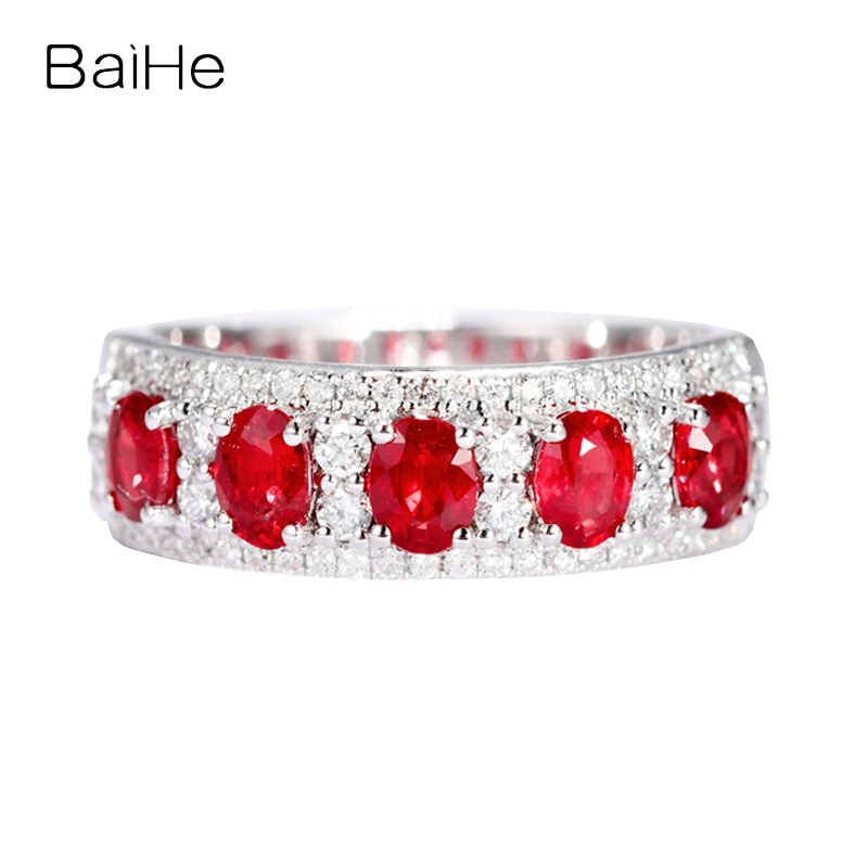 

BAIHE Solid 14K White Gold Natural Ruby Diamond ring for women Trendy Party Wedding Fine Jewelry Making fáinne bague rubis جرس