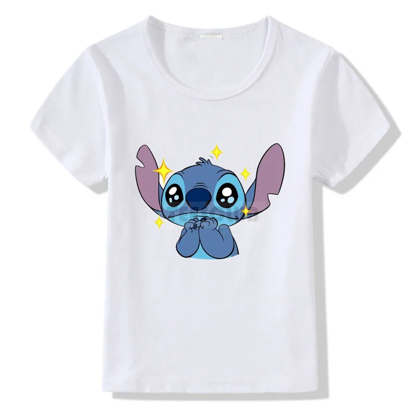 Lovely Lilo and Stitch Print T shirt Kids Cartoon Summer Tops Birthday T-shirt For Children Fashion Short Sleeve White Tshirt