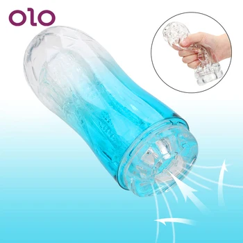 OLO Male Masterbation Cup Realistic Vagina Spiral Transparent Vacuum Pussy Male Masturbator Sex Toys for Men Adult Toy Man