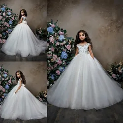 Sparkly Flower Girl Dresses For Weddings Beaded Lace Appliqued Little Princess Gowns Sweep Train First Communion Dress