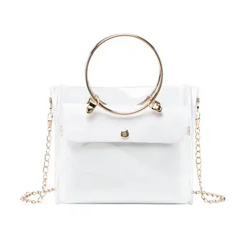 

Fashion Women PVC Candy Color Transparent Jelly Bags Lady Casual Chain Shoulder Bag Handbag Faux Leather PVC 2 Layers Jelly Bag