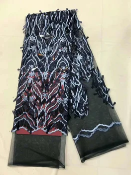 

2018 African Lace Fabric High Quality African 3D Lace Fabric Navy Blue For Nigerian Wedding Dress French Lace Fabric FJ22121