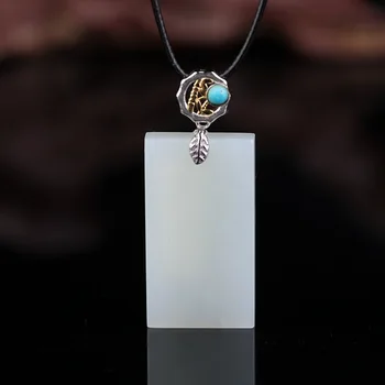 

style S925 silver jade pendant natural turquoise gold silver seperated bamboo knot buckle Hetian jade pendant safe card