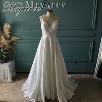 Mryarce Simple Elegant Jacquard Wedding Dress V Neck A Line Bridal Gowns With Pockets 1