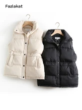 

2021 Autumn Winter Women Solid Loose Vest Drawstring Stand Collar Long Vest Jacket Cotton Padded Women Windproof Warm Waistcoat