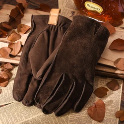 Frosted Cowhide Genuine Leather Motorcycle Gloves Winter Riding Gloves With Velvet  Mens Women Cycling Full Finger Gloves NR251